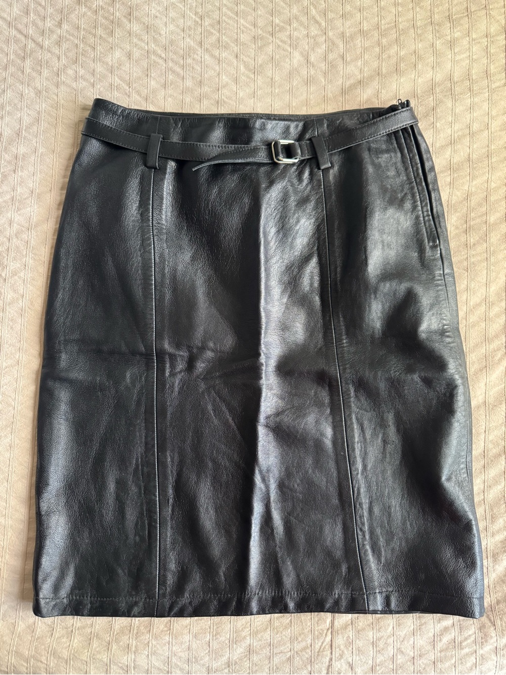 BCBG Maxazria Black Leather Skirt with Belt